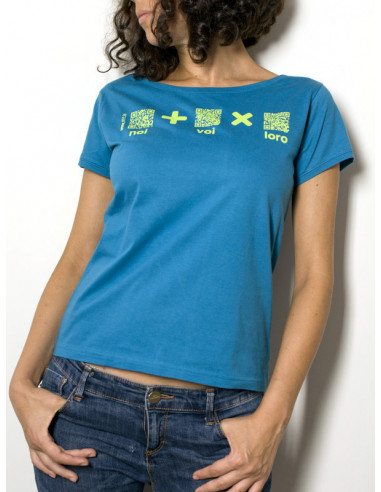 T-Shirt "AIL Code" Donna BIO - Colore Turchese - Stampa Verde
