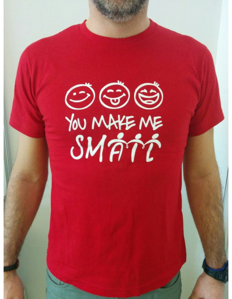 T-Shirt YouMakeMeSmAIL Unisex - Colore Rosso - Stampa Bianca